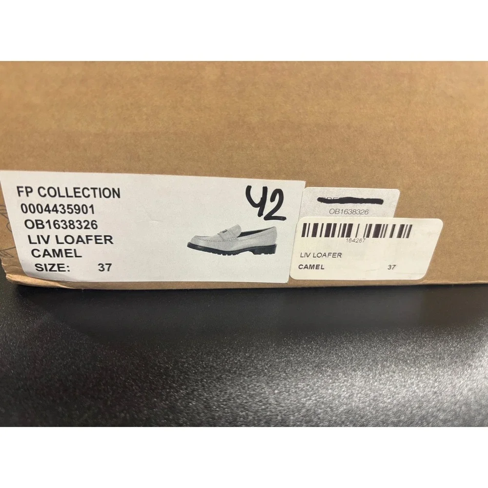 Free People‎ New Liv Leather Penny Loafers Camel Size EU37/US6.5